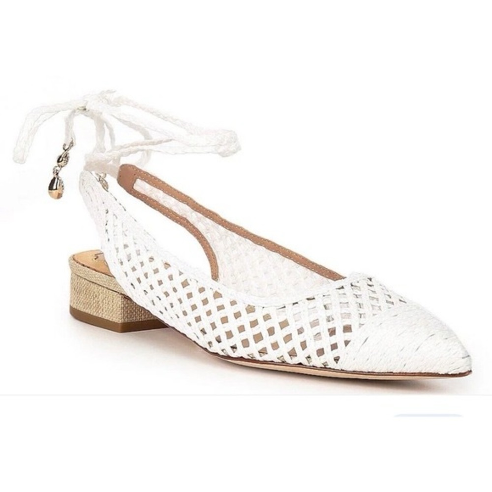 ANTONIO MELANI White Woven Pointed Toe Slingback Flats